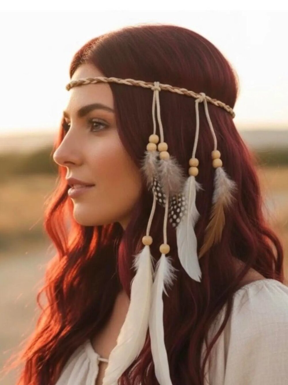 White Feather Long Headband Headdress